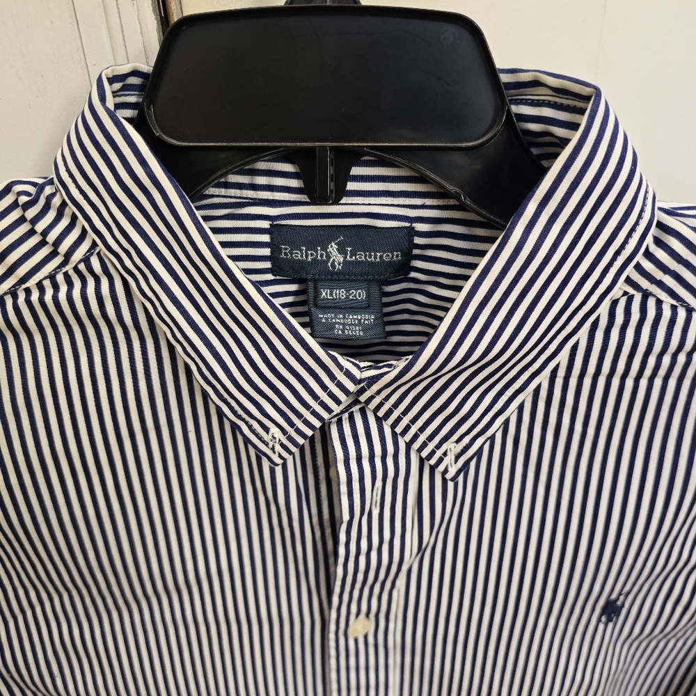 Ralph Lauren Boys Navy and White Striped Shirt